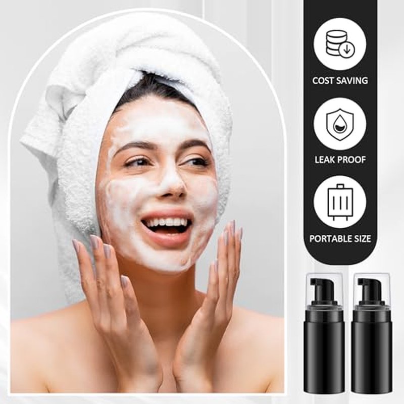50pcs Foam Pump Bottles 1oz/30ml Plastic Mini Empty Dispenser DIY Travel Face Cleanser Mousse Soap Foam Bottle Refillable Hand Soap Eyelash Shampoo Cosmetics Portable Travel Pack(Black)