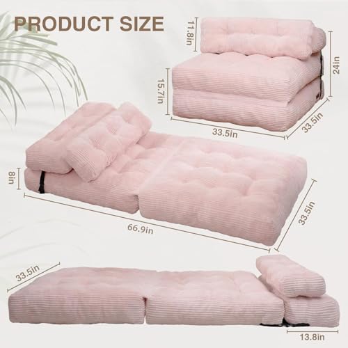 Corduroy Folding Sofa Bed Chair - Pink, Single Variation