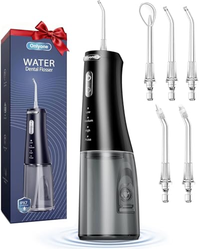 Onlyone Black Water Flosser with Adjustable Pressure, Rechargeable Oral Care Device
