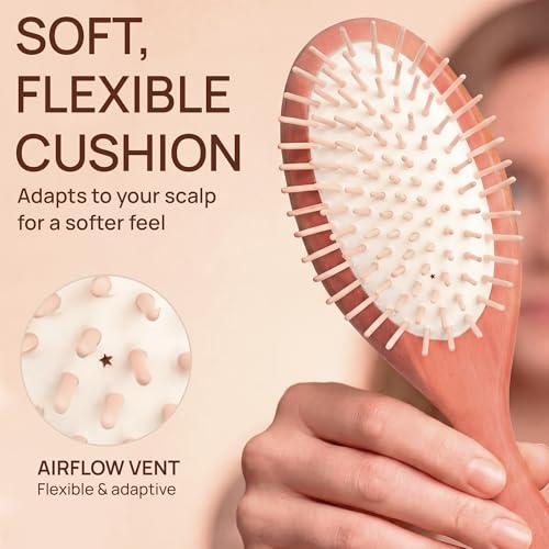 Wooden Hair Brush with Rounded Bristles - Anti-Static, Made in Germany - 1 Pack
