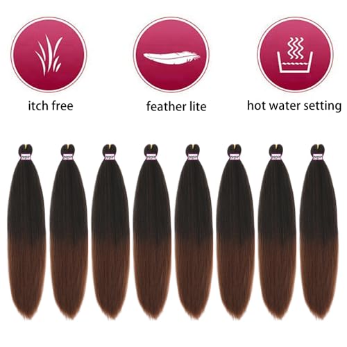 Pre Stretched Braiding Hair 34 Inch - Soft Synthetic Crochet Extensions, 8 Packs (1B/30)
