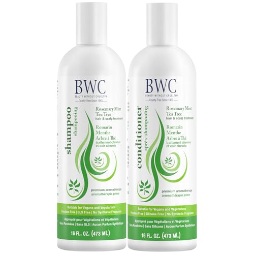 Vegan Hair Care Set - Clarifying Rosemary Mint Tea Tree Shampoo & Conditioner 16 Oz Each - Pack of 2