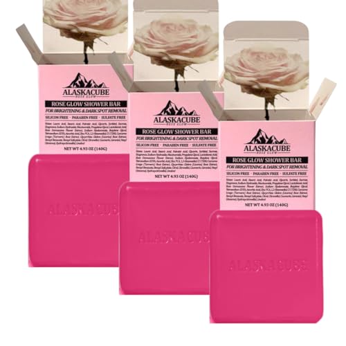 Rose Glow Perfumed Shower Bar Body Wash Dark Spot Removal 4.93 oz (Pack of 3) | Soft Smooth Skin Moisturizes Perfect for Women Gift Beauty Bundle Value Set (Rose Floral)