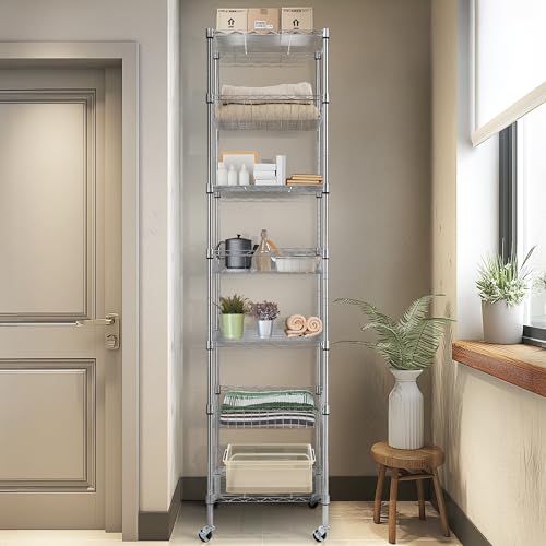 Heavy Duty 7-Tier Wire Shelving Unit - 78.8 Inches Chrome Storage Rack with Wheels