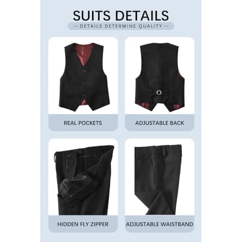 Boy's 5-Piece Suit, Boys' Formal Suit Set with Vest Pants and Tie, Boys Formal Dresswear Vest Set, Toddler Boy Vest Set