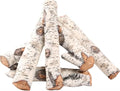 Large 6-Piece White Birch Ceramic Gas Fireplace Logs for Indoor & Outdoor Fire Pits