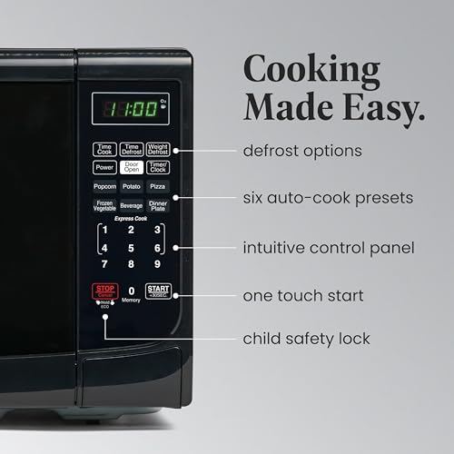 Farberware 0.7 Cu Ft Countertop Microwave Oven - 700W, Auto Cook, Defrost, Child Lock - Black
