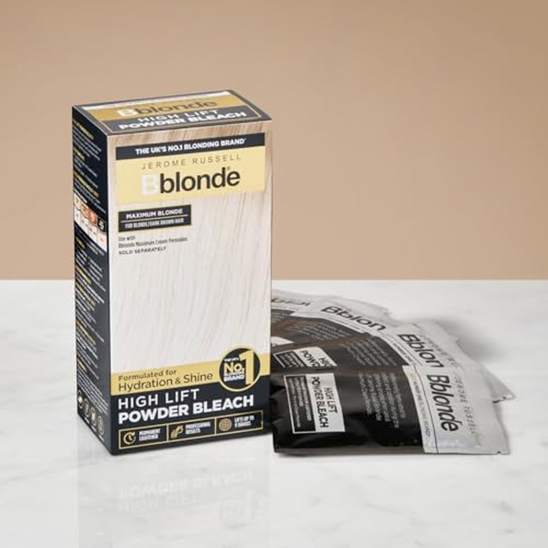 Jerome Russell Bblonde High Lift Powder - Blonde to Dark Brown Hair Lightener with Mineral Oils, Lifts 6-9 Shades, 4 Sachets (4x25g)