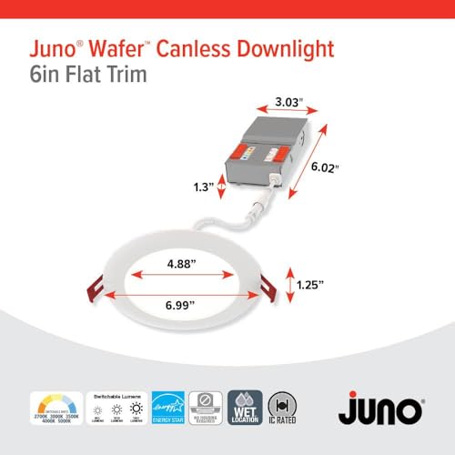 6-Inch Flat Trim Recessed LED Downlights - 5-in-1 CCT, 6 Pack