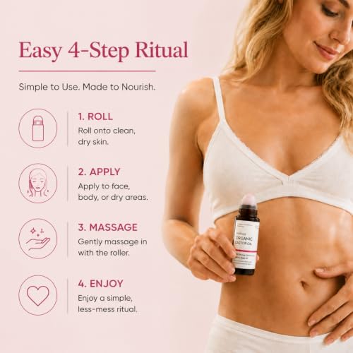 Organic Castor Oil Roll-On with Rose Quartz Roller Ball, 1.7 oz