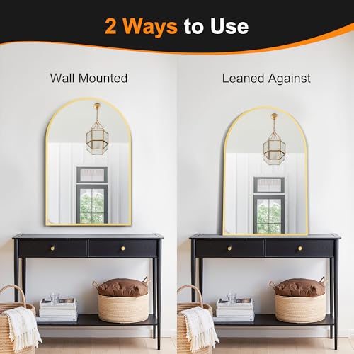 Delma Arched Bathroom Mirror 26x38 Black – 38" L x 26" W