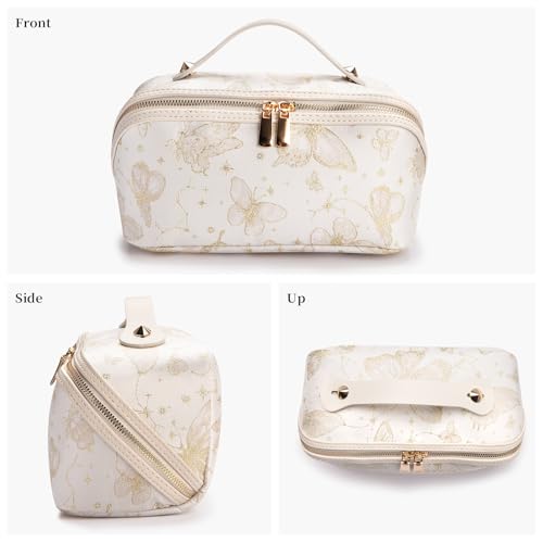Abiudeng Travel Makeup Bag Large Capacity Toiletry Organizer - White Checkerboard
