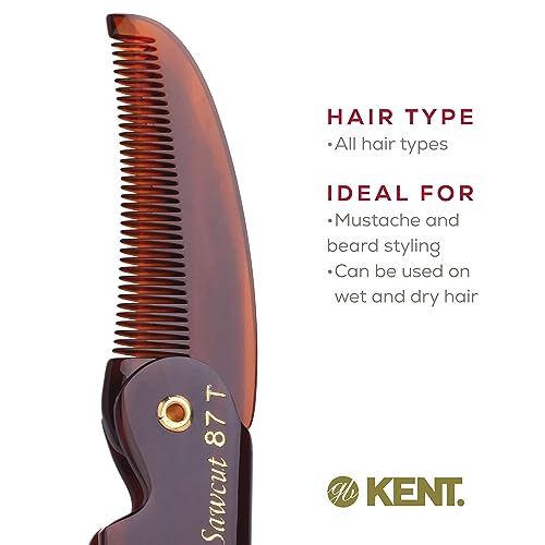 Kent 87T Tortoiseshell Folding Pocket Comb Pack of 3 - Fine Tooth Men’s Hair & Beard Grooming