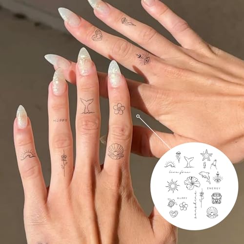 Semi Permanent Tattoo, Tropical Tiny Temporary Tattoo Designs(Shells, Starfish, Turtles, Dolphin, Hibiscus), Waterproof & Non-Reflective, Lasts 1?2 Week, for Vacation, Party, Festival