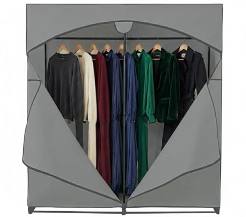 Dark Gray Portable Wardrobe Closet - Large Capacity, Easy Setup, 65 lb Rod