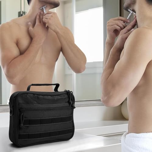 Men's Travel Toiletry Bag with Hanging Hook - Black, 3-Layer Organizer