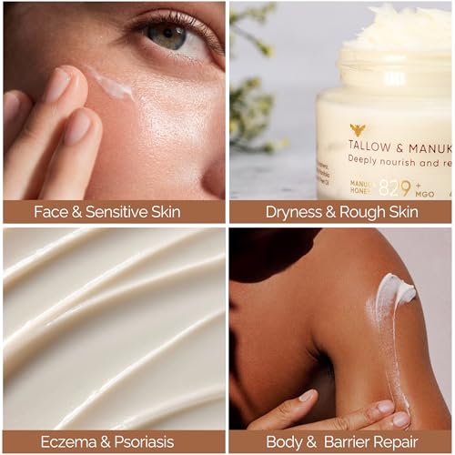 All-Natural Grass-Fed Beef Tallow & Manuka Honey Body Balm for Dry Skin