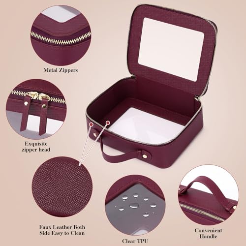 Pinkmik Travel Clear Makeup Bag B4 Burgundy L Slim Portable Organizer