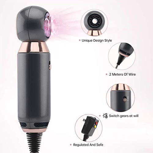Gray Professional 800W Compact Hair Dryer with Concentrator Nozzle - Lightweight Travel & Home Use