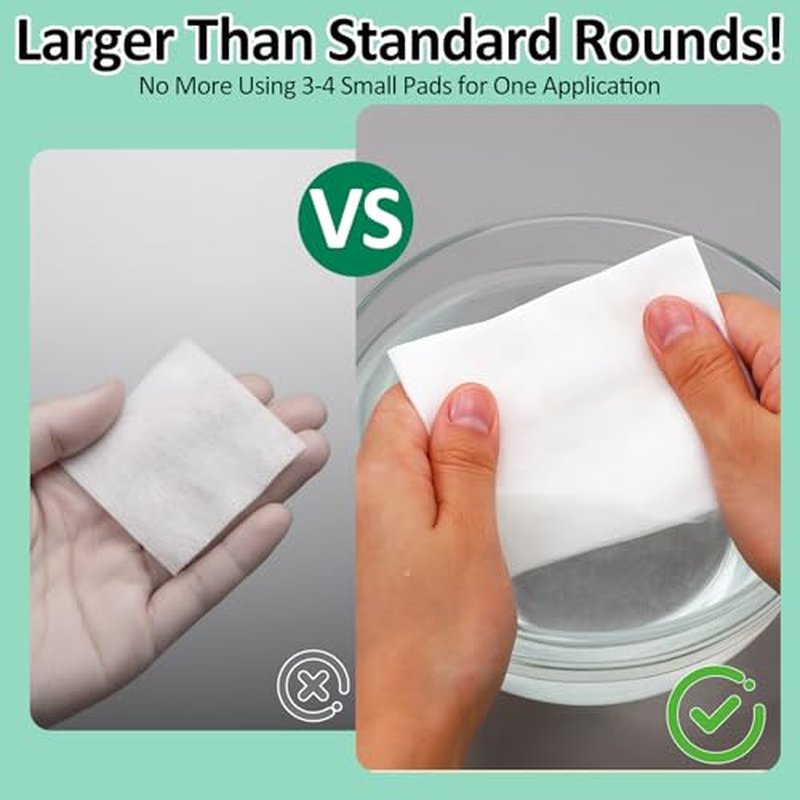 10 Pack 500 Pcs Extra Large Cotton Cleansing Pads, 3.5 x 4.5'' Cotton Pad, Ultra Soft Large Facial Cleansing Square Bulk for Face Daily Skin Care Toner Makeup Remover, 50 White Square Per Bag