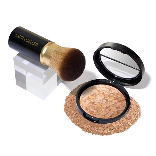 LAURA GELLER NEW YORK Get Glowing Kit (2pc): Baked Balance-n-Glow Illuminating Powder Foundation, Medium + Airbrush Kabuki Makeup Brush