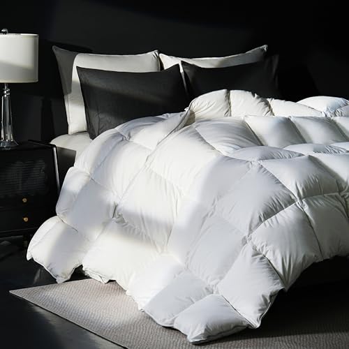 California King Goose Feather Down Fiber Comforter - White, Hotel-Grade Luxury