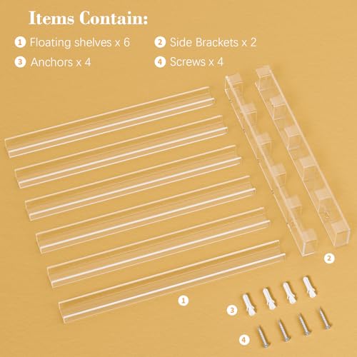 FEMELI 21 * 21 Inch Nail Polish Wall Rack, Easy to Install, Clear Acrylic Nail Polish Display Holder Organizer 6 Tier Hold Up To 90-120 Bottles