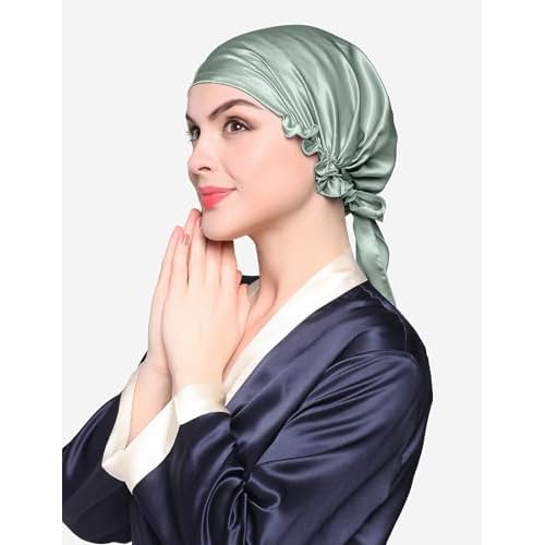LilySilk Silk Bonnet for Sleeping Womens Sleep Cap 100% 19MM Mulberry Silk for Long Curly Hair Adjustable Stretchy Avocado Green