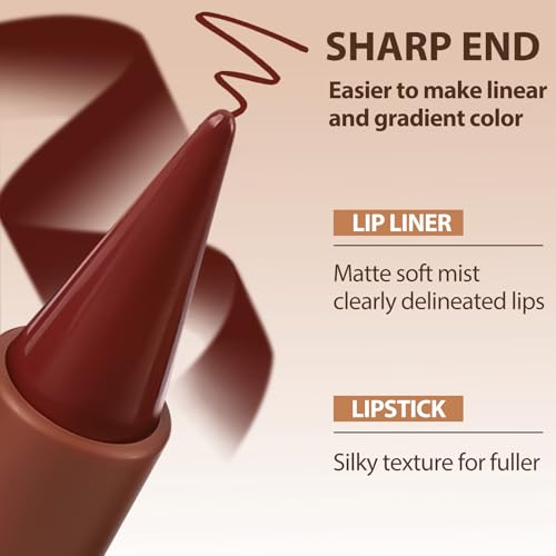 2 in 1 Lip Liner Pencil and Lipstick Lip Combo Set, Matte Nude Black Dark Brown Red Lip Liner, Smooth Creamy Lip Pencil, High Pigmented Non-Smudging Waterproof Long Lasting Lip Makeup 06#