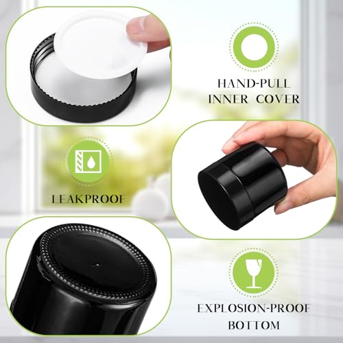 Domensi 48 Pcs 2 oz Glass Jars with Lids Travel Size Round Leakproof Empty Cosmetic Jars with Inner Liners Lid for Storing Makeup Lotions Face Cream Ointments Candle DIY Making (Black)