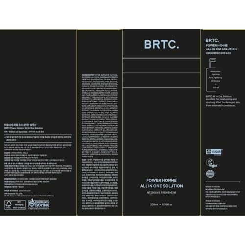 BRTC Power Homme All in One Solution | Men's Face Moisturizer | 3-in-1 (Toner+Lotion+Essence) | Sebum Control, Korean Skincare (200ml, 6.76 fl.oz)