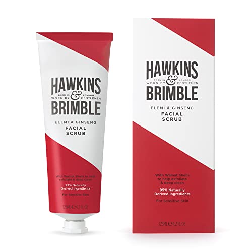 Hawkins & Brimble - Facial Scrub for Mens, 125ml - Mens Grooming Face Scrub Exfoliator and Deep Clean for Mature and Sensitive Skin - Pre Shave Lotion for Improve Shaving with Elemi and Ginseng Scent