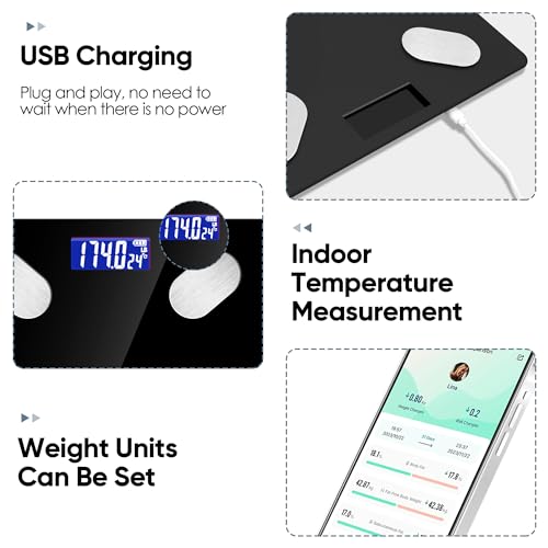 ABEAUROOSE Black Digital Body Fat Scale with Smartphone App & LED Display