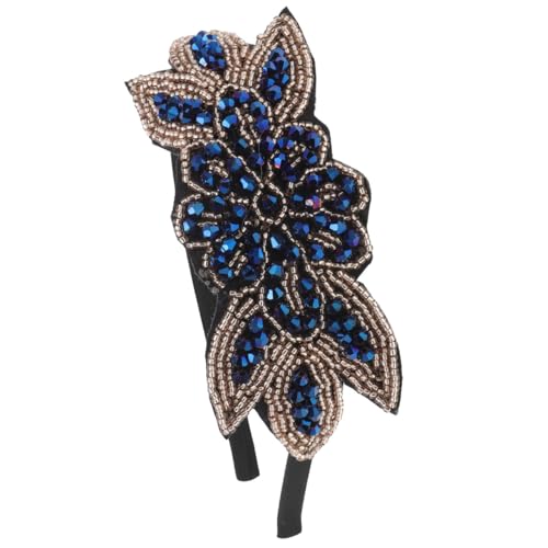 Women's Retro 1920s Flapper Headband with Leaf Design and Rhinestones - Blue Variation