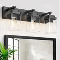 LKHF 22-inch Black 3-Light Bathroom Vanity Light Fixture Over Mirror, Modern Square Design