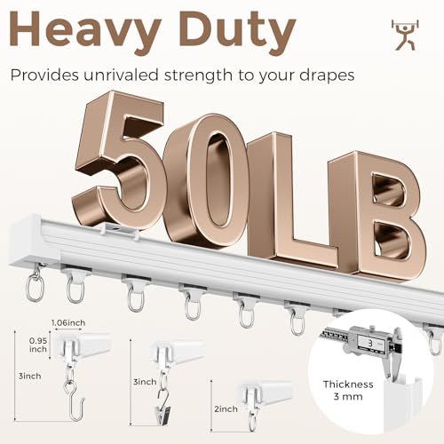 Hei! Dear White Ceiling Curtain Track 12-15 ft Heavy Duty Wall & Ceiling Mount Rail