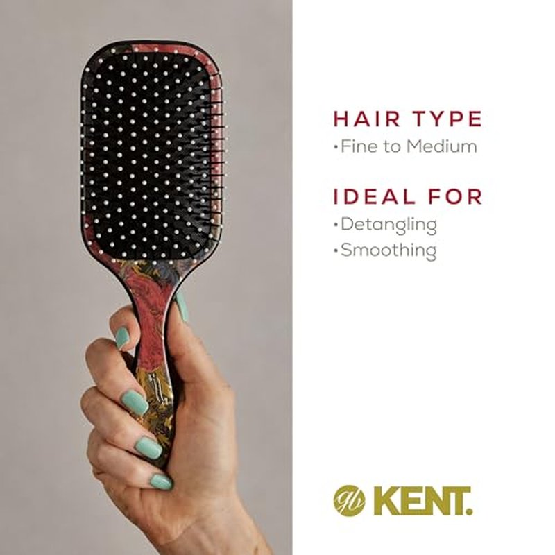 Kent LPB1 Large Paddle Cushioned Hair Brush - Grooming, Detangling, & Smoothing Floral Print - Best Everyday Brush For Medium to Long Hair
