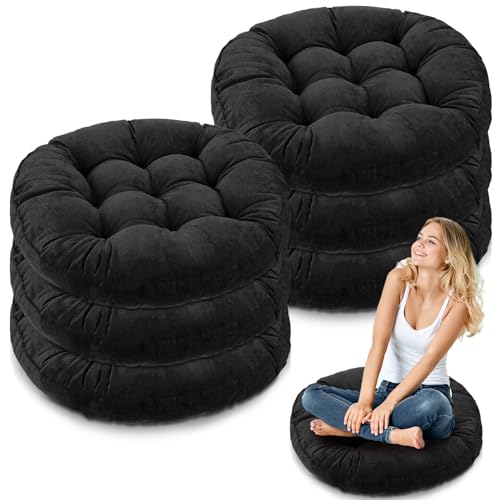 Jerify 6 Pcs Large Round Floor Cushions - 22 x 22 Inches, Black Variation 6