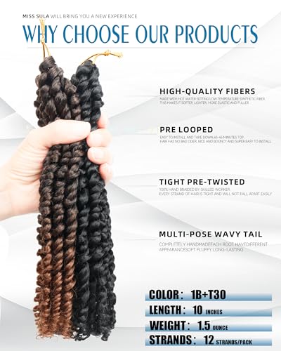 10 Inch Passion Twist Crochet Hair - Mixed Color Combo Pack 8 Packs 1B+T30