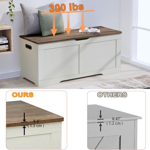 Rustic White & Brown Wooden Storage Chest with Lift-Top Bench - 39.4 Inch