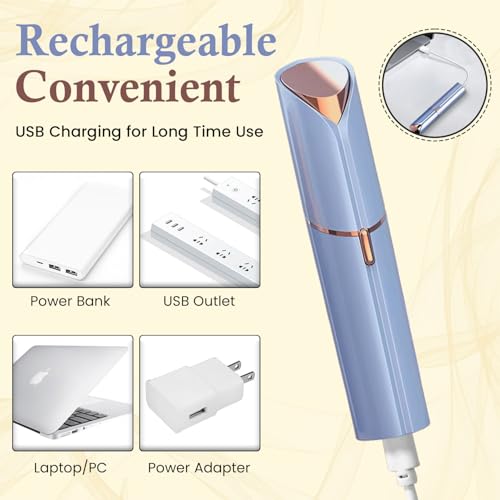 Eyebrow & Facial Trimmer: 2 in1 Rechargeable Facial Hair Removal & Eyebrow Shaver - Body Razor with Built-in LED Light (Blue)