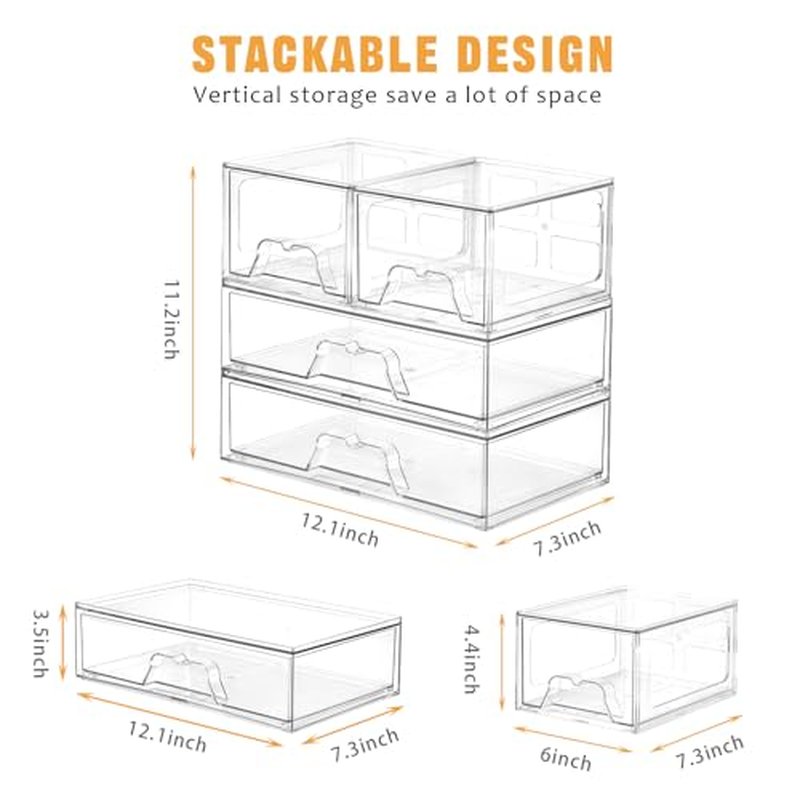 6 Pack Stackable Storage Drawers Clear Acrylic Organizer Makeup Bathroom Organizer and Storage Bins for Beauty Supplies,Ideal for Vanity, Bathroom,Pantry Organization