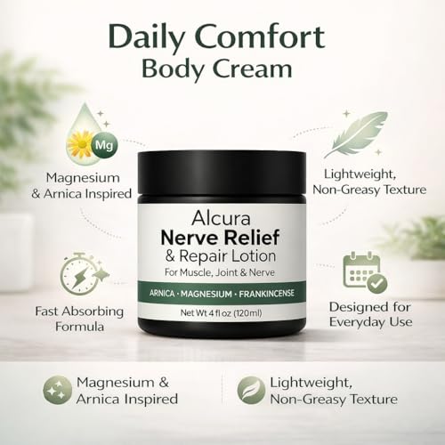 Alcura Cream, Arnica Cream, Magnesium Cream with Arnica ? Daily Comfort Alcura Lotion for Neck, Hands & Feet, 4 fl oz (1 pack)