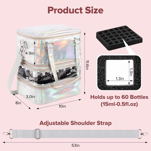 Beloving Silver Nail Polish Organizer Case 3-Layer Travel Storage Bag for Manicure Tools