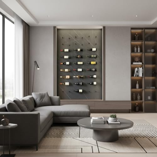 Wall-Mounted Wine Rack with 24 Aluminum Pegs - Black | Holds 12 Bottles