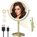 MIROAMZ 8-Inch Lighted Makeup Mirror with 10X Magnification & Adjustable Height - Gold