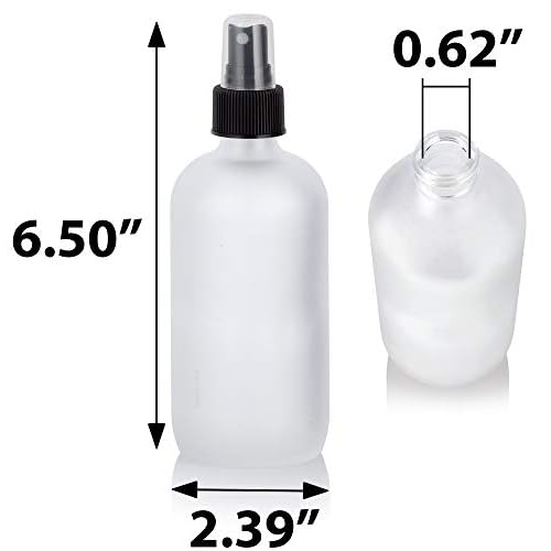 JUVITUS 8 oz Frosted Clear Glass Boston Round Bottle with Black Fine Mist Spray (6 Pack)
