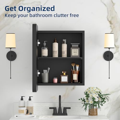 YTSMIR Black 14x18 Inch Bathroom Medicine Cabinet with Mirror – Wall Mount/Recessed Metal Framed Storage