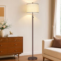 Dimmable Floor Lamp with Linen Shade - Matte Brown Tall Standing Light, 11W LED Bulb Included