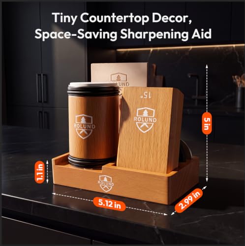Knife Sharpener Kit with Diamond & Ceramic Discs, 15° & 20° Angles, Wooden Base